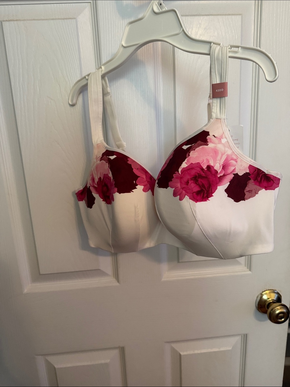 Cacique White Bra with Pink & Burgundy Floral Print